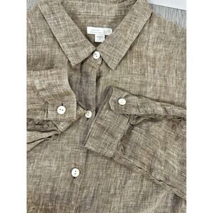 J.JILL Women's Love-Linen Long Sleeve Button Up Shirt Medium Brown